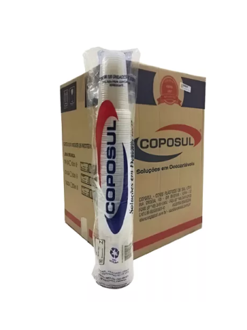 Copo Descartável – Capacidade 180ml <br> Cor Branca – Marca Coposul <br> Caixa c/ 2.500 Unidades