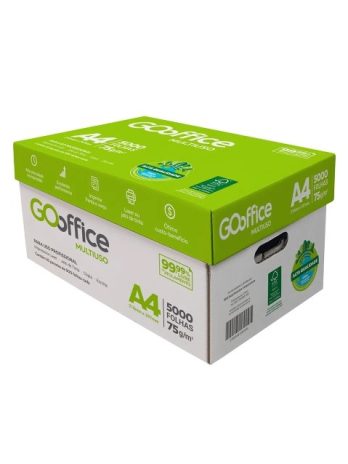 Papel A4 Sulfite 75g/m² – Marca Go Office <br> Tamanho 210mm X 297mm <br> Caixa Master com 10 Resmas de 500 Folhas