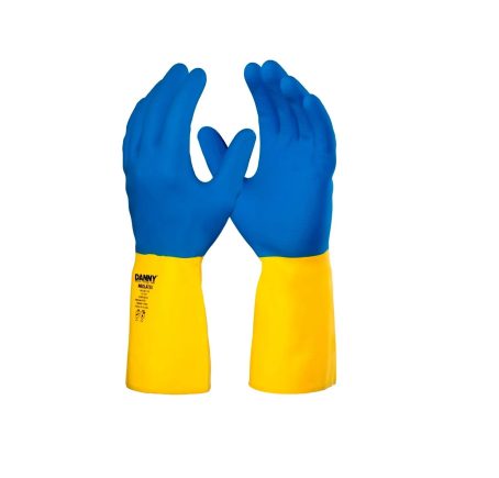 Luva de Neoprene - Marca Danny <br> com Punho em Latex - Modelo DA-224D <br> Cor Azul e Amarela