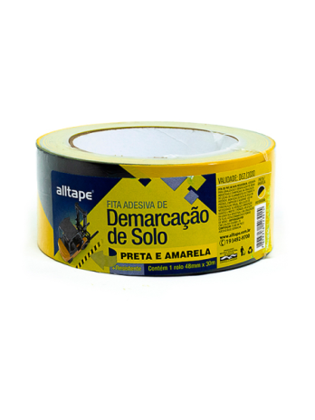 Fita Adesiva de Demarcação de Solo <br> Marca AllTape – Cor Amarela/Preta (Zebrada) <br> Tam. 48mm X 14m