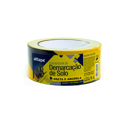 Fita Adesiva de Demarcação de Solo <br> Marca AllTape - Cor Amarela/Preta (Zebrada) <br> Tam. 48mm X 14m