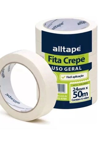 Fita Crepe – Marca AllTape – Cor Branca <br> Tam. 24mm X 50m <br> 1 Unidade