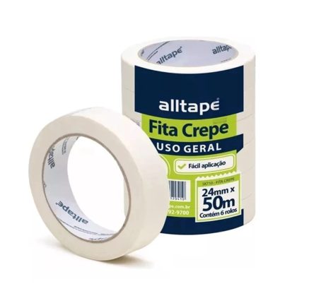 Fita Crepe - Marca AllTape - Cor Branca <br> Tam. 24mm X 50m <br> 6 Unidades - Image 2