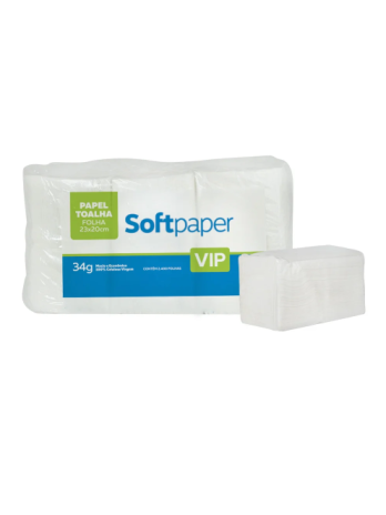 Papel Toalha Interfolhado de 34g <br> Marca Softpaper Vip <br> Caixa c/ 2.400 Unidades