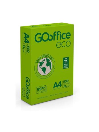 Papel A4 Eco Reciclado 75g/m² – Marca Go Office <br> Tamanho 210mm X 297mm <br> Caixa Master com 10 Resmas de 500 Folhas