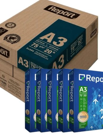 Papel A3 Sulfite 75g/m² – Marca Report Suzano <br> Tamanho 297mm X 420mm <br> Resma c/ 500 Folhas