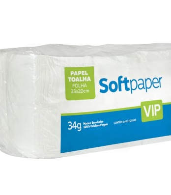 Papel Toalha Interfolhado de 34g <br> Marca Softpaper Vip <br> Caixa c/ 2.400 Unidades