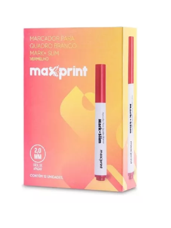 Caneta Marcador para Quadro Branco <br> Marca Maxprint – Cor Vermelha <br> Caixa C/ 12 Unidades